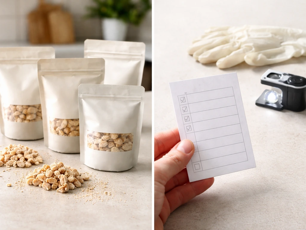 Freeze-dried poultry packets beside a hand holding a checklist card for a bird flu risk check