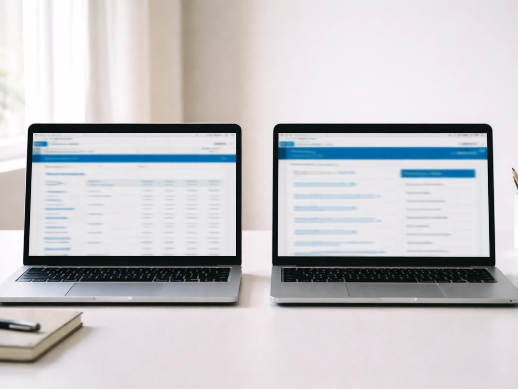 Two laptop screens on a desk showing blurred WHO and CDC health tracking webpage layouts.