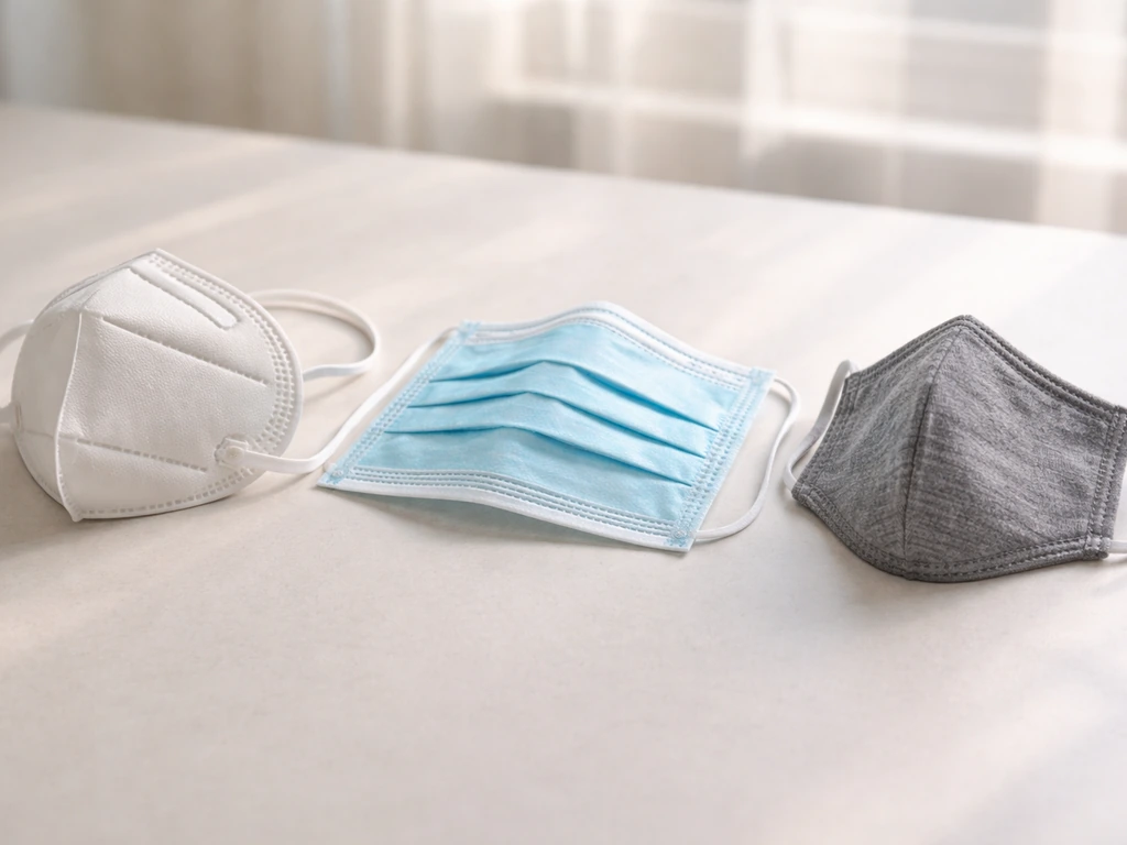 Three masks side by side—N95 seal and filter, surgical layers, and cloth fit variability.
