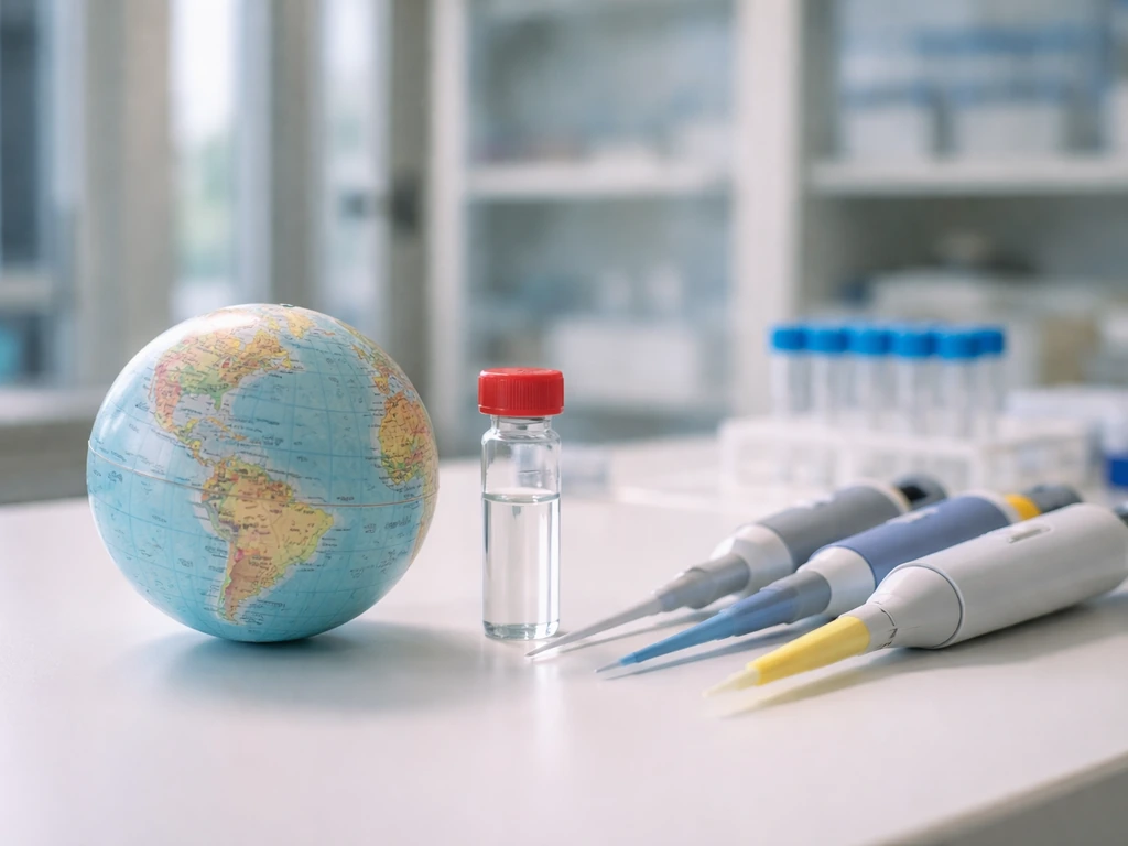 Minimal photo of a virology lab scene suggesting WHO/CDC roles: globe on desk beside lab equipment.